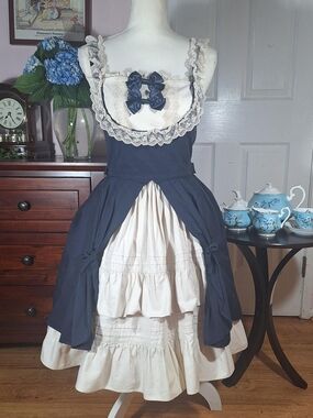 Innocent World Navy & Ivory Draped Overskirt OP | Classic Lolita Dress